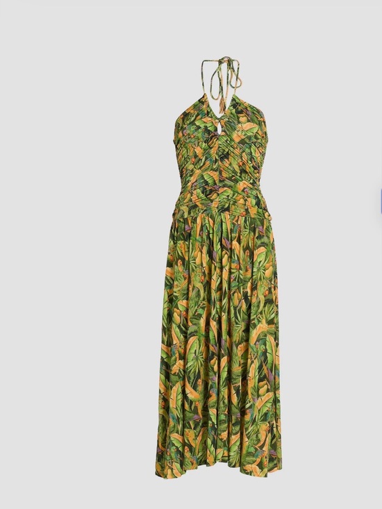 FARM Rio Dresses & Skirts - FARM Rio Green Tropical Halter-Style Maxi Dress with Yellow Accents